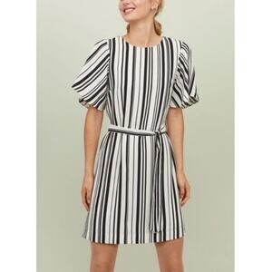 H&M Striped Dress with Tie Belt Size 8